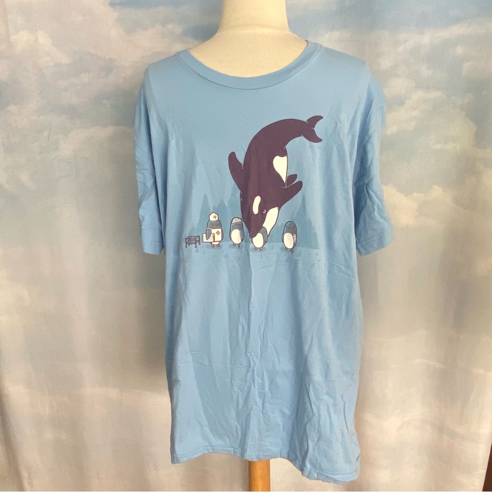 Light Blue Orca & Penguins Graphic Tee
